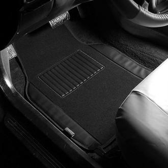 FH Group® - Non-Slip 1st & 2nd Row Black Carpet Floor Mat Set with PU Leather Trim