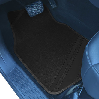 FH Group® - Non-Slip 1st & 2nd Row Gray Carpet Floor Mat Set with Faux Leather Stripes