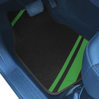 FH Group® - Non-Slip 1st & 2nd Row Green Carpet Floor Mat Set with Faux Leather Stripes