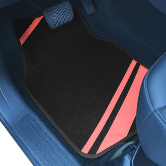 FH Group® - Non-Slip 1st & 2nd Row Pink Carpet Floor Mat Set with Faux Leather Stripes