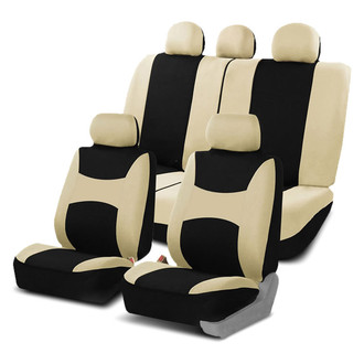 FH Group® - Light & Breezy Flat Cloth 1st & 2nd Row Beige & Black Seat Covers