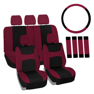 FH Group® - Light & Breezy Flat Cloth 1st & 2nd Row Burgundy & Black Seat Covers