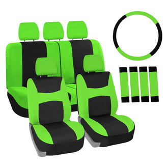 FH Group® - Light & Breezy Flat Cloth 1st & 2nd Row Green & Black Seat Covers