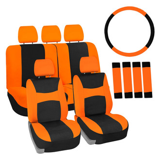 FH Group® - Light & Breezy Flat Cloth 1st & 2nd Row Orange & Black Seat Covers