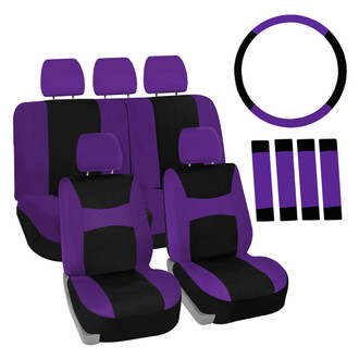 FH Group® - Light & Breezy Flat Cloth 1st & 2nd Row Purple & Black Seat Covers