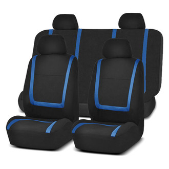 FH Group® - Unique Flat Cloth 1st & 2nd Row Black & Blue Seat Covers