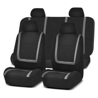 FH Group® - Unique Flat Cloth 1st & 2nd Row Black & Gray Seat Covers