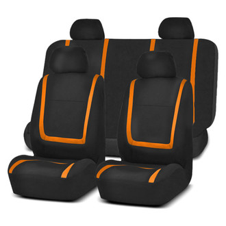 FH Group® - Unique Flat Cloth 1st & 2nd Row Black & Orange Seat Covers