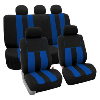 FH Group® - Striking Striped 1st & 2nd Row Black & Blue Seat Covers
