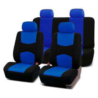 FH Group® - Flat Cloth 1st & 2nd Row Black & Blue Seat Covers