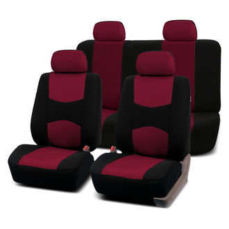 FH Group® - Flat Cloth 1st & 2nd Row Black & Burgundy Seat Covers