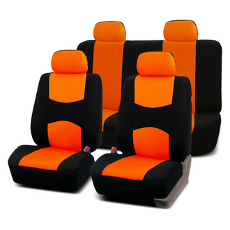 FH Group® - Flat Cloth 1st & 2nd Row Black & Orange Seat Covers