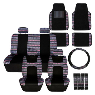 FH Group® - FH Group Mesa57 Southwestern Print 1st & 2nd Row Black & Purple Seat Covers and Floor Mats