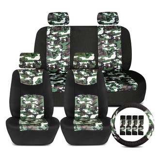 FH Group® - Buck59 Black 1st & 2nd Row Seat Covers with Light Camo Inspired Print Trim