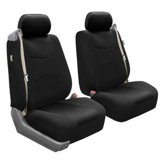 FH Group® - Flat Cloth All-Purpose Built-In Seatbelt 1st Row Black Seat Covers