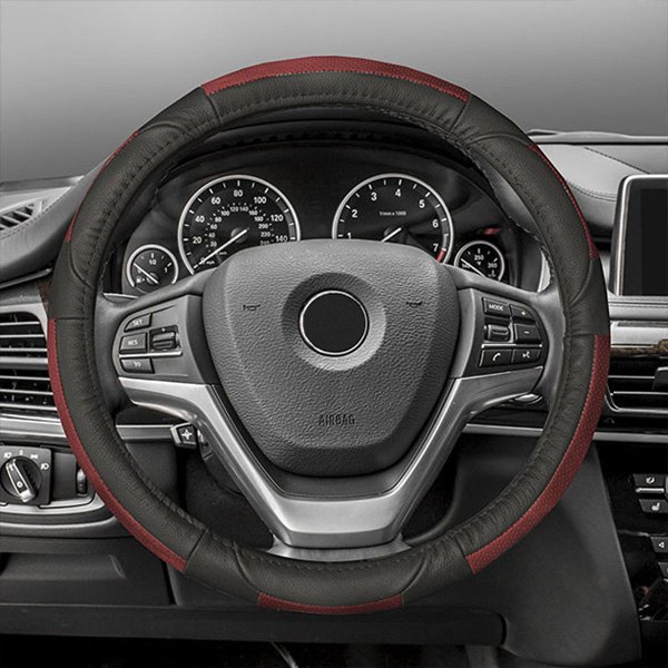 FH Group® - Deluxe Full Grain Authentic Leather Red Steering Wheel Cover