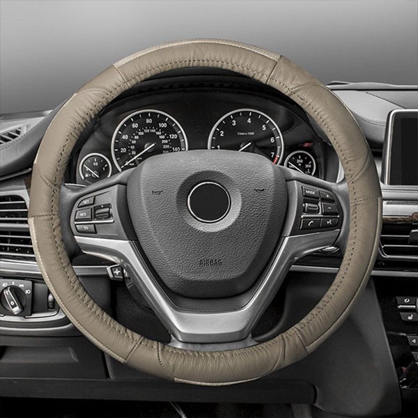 FH Group® - Deluxe Full Grain Authentic Leather Beige Steering Wheel Cover