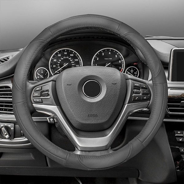 FH Group® - Deluxe Full Grain Authentic Leather Gray Steering Wheel Cover