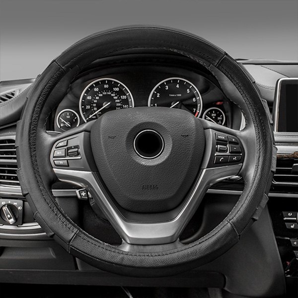 FH Group® - Genuine Leather Sport Black Steering Wheel Cover