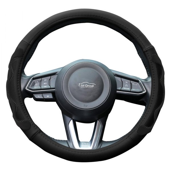 FH Group® - Leather Car Black Steering Wheel Cover with Silicone Anti-Slip Grip