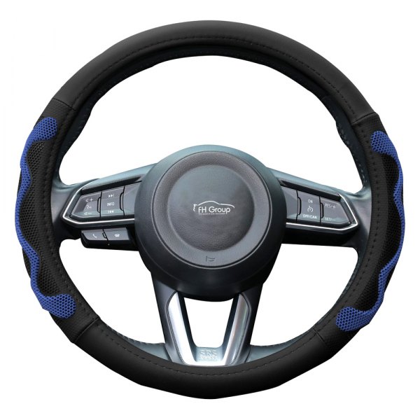 FH Group® - Leather Car Blue Steering Wheel Cover with Silicone Anti-Slip Grip