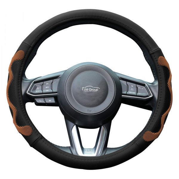 FH Group® - Leather Car Brown Steering Wheel Cover with Silicone Anti-Slip Grip