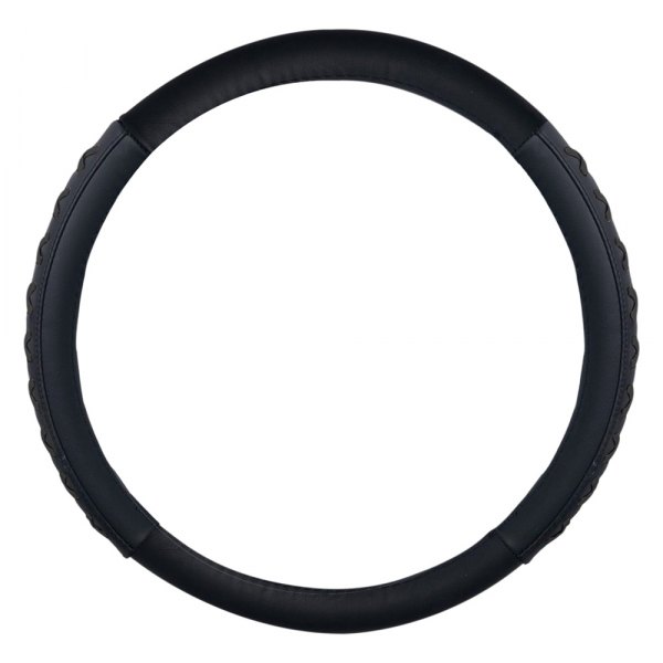 FH Group® - Genuine Leather Lace-Up Black Steering Wheel Cover
