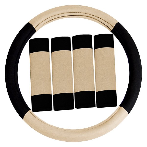 FH Group® - Modernistic Beige Steering Wheel Cover and Seat Belt Pads