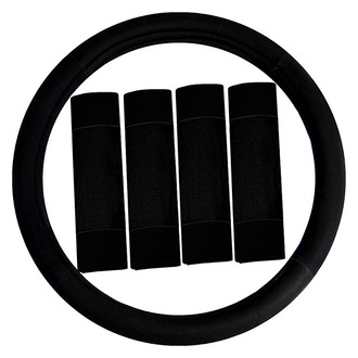 FH Group® - Modernistic Black Steering Wheel Cover and Seat Belt Pads