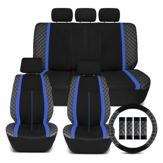 FH Group® - We Are Young Life is Fun™ Checker Printed 1st & 2nd Row Black & Blue Seat Covers