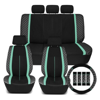 FH Group® - We Are Young Life is Fun™ Checker Printed 1st & 2nd Row Black & Mint Seat Covers