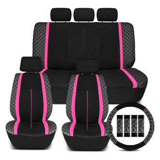 FH Group® - We Are Young Life is Fun™ Checker Printed 1st & 2nd Row Black & Pink Seat Covers
