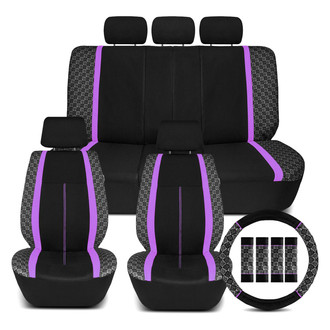 FH Group® - We Are Young Life is Fun™ Checker Printed 1st & 2nd Row Black & Purple Seat Covers