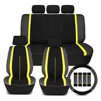 FH Group® - We Are Young Life is Fun™ Checker Printed 1st & 2nd Row Black & Yellow Seat Covers