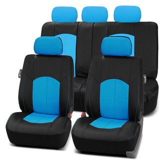 FH Group® - Highest Grade Faux Leather 1st & 2nd Row Black & Blue Seat Covers