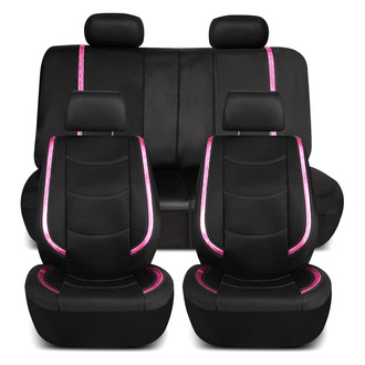 FH Group® - Galaxy13 Metallic Striped Deluxe Leatherette 1st & 2nd Row Black & Pink Seat Covers