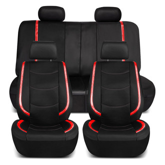 FH Group® - Galaxy13 Metallic Striped Deluxe Leatherette 1st & 2nd Row Black & Red Seat Covers