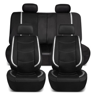 FH Group® - Galaxy13 Metallic Striped Deluxe Leatherette 1st & 2nd Row Black & White Seat Covers