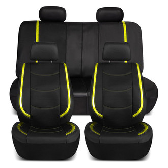 FH Group® - Galaxy13 Metallic Striped Deluxe Leatherette 1st & 2nd Row Black & Yellow Seat Covers