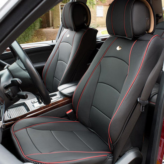 FH Group® - Ultra Comfort Deluxe Leatherette 1st Row Black with Red Trim Seat Cushions