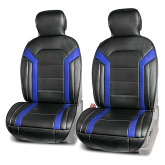 FH Group® - Futuristic Faux Leather 1st Row Black & Blue Seat Cushions