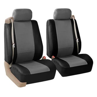 FH Group® - All-Purpose Built-in Seat Belt PU Leather 1st Row Black & Gray Seat Covers