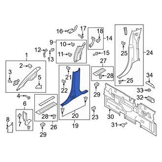 Ford OE - Left Upper Door Pillar Post Trim Set
