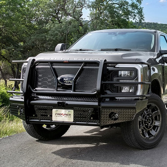 Frontier Truck Gear® - Commercial Series Full Width Black Powder Coated Front HD Bumper with Brush Guard