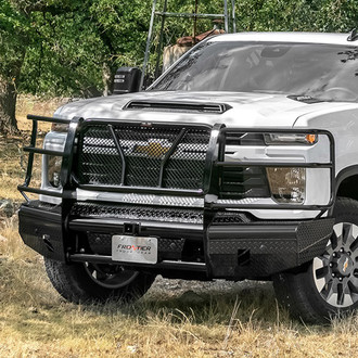 Frontier Truck Gear® - Commercial Series Full Width Black Powder Coated Front HD Bumper with Brush Guard