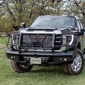 Frontier Truck Gear® - Commercial Series Full Width Black Powder Coated Front HD Bumper with Brush Guard
