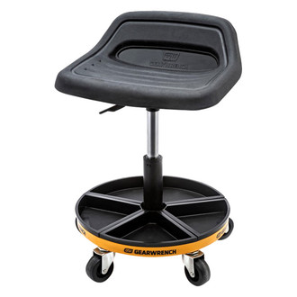 GearWrench® - 225 lb 18" to 22" Black/Orange Mechanic's Tractor Style Creeper Seat with Adjustable Height and Tool Tray