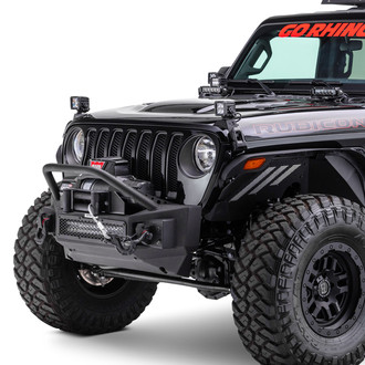 Go Rhino® - Rockline™ Stubby Black Front Winch HD Bumper with Hoop