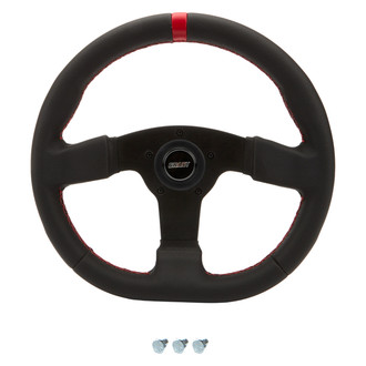 Grant® - 3-Spoke D Series Racing Steering Wheel with Red Center Stripe and Stitching Plastic Center Cap
