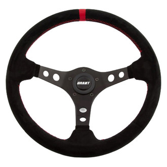 Grant® - 3-Spoke Racing Black Suede Steering Wheel with Red Top Marker